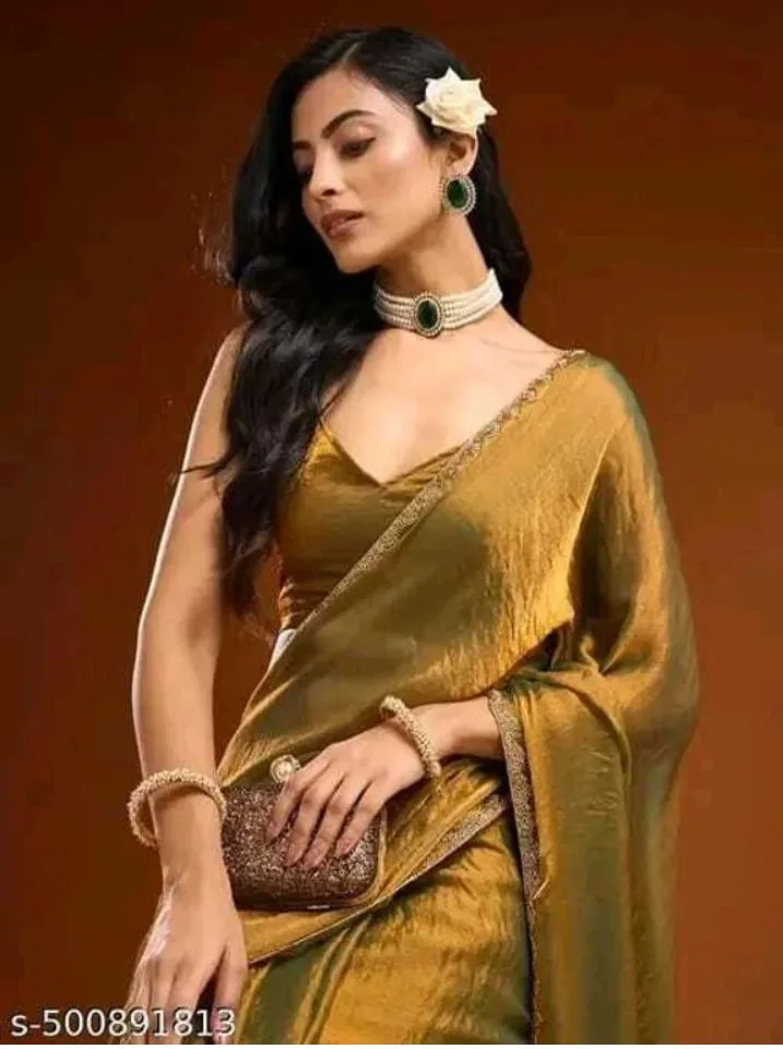 ARAAVI Solid/Plain, Embellished Bollywood Jimmy Jimmy Saree (Multicolor) 4