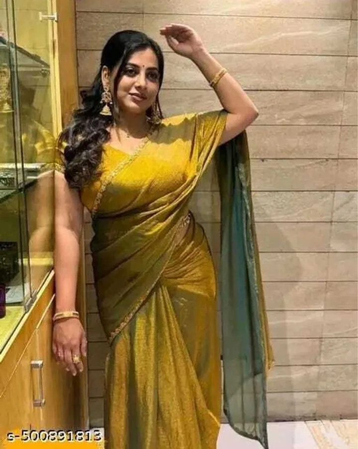 ARAAVI Solid/Plain, Embellished Bollywood Jimmy Jimmy Saree (Multicolor) 2