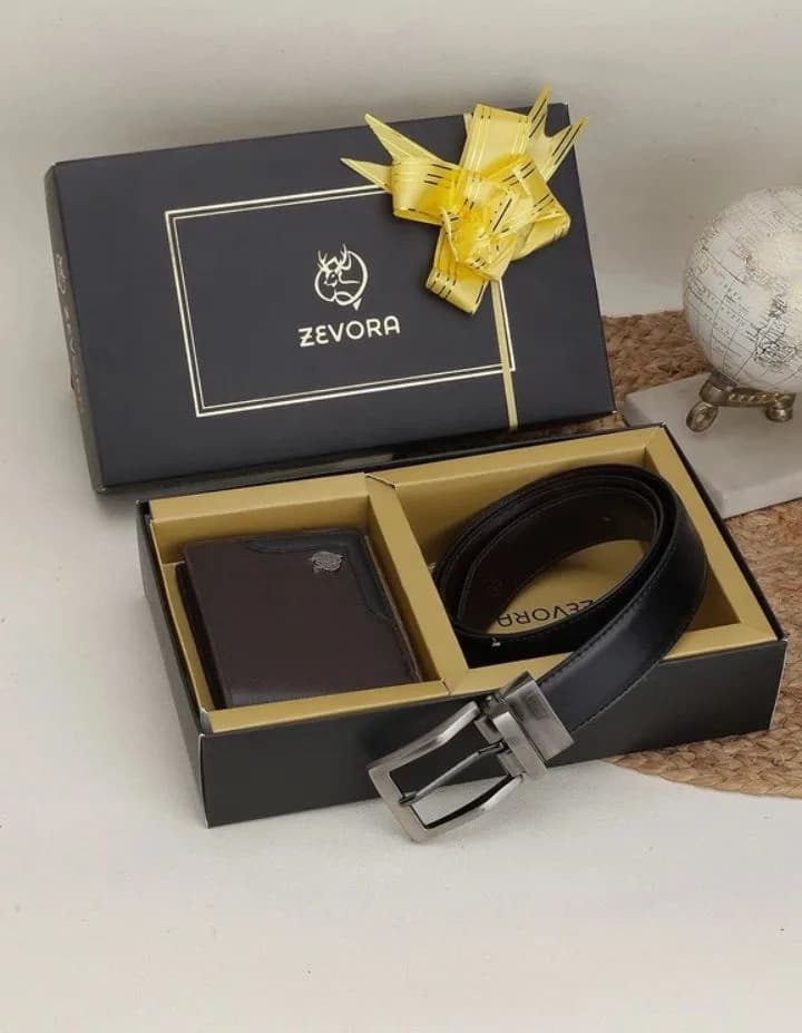 ZEVORA Wallet & Belt Combo (Black, Brown) 1