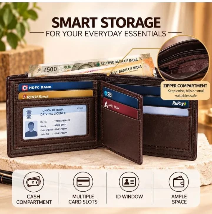 ZEVORA Wallet & Belt Combo (Black, Brown) 5