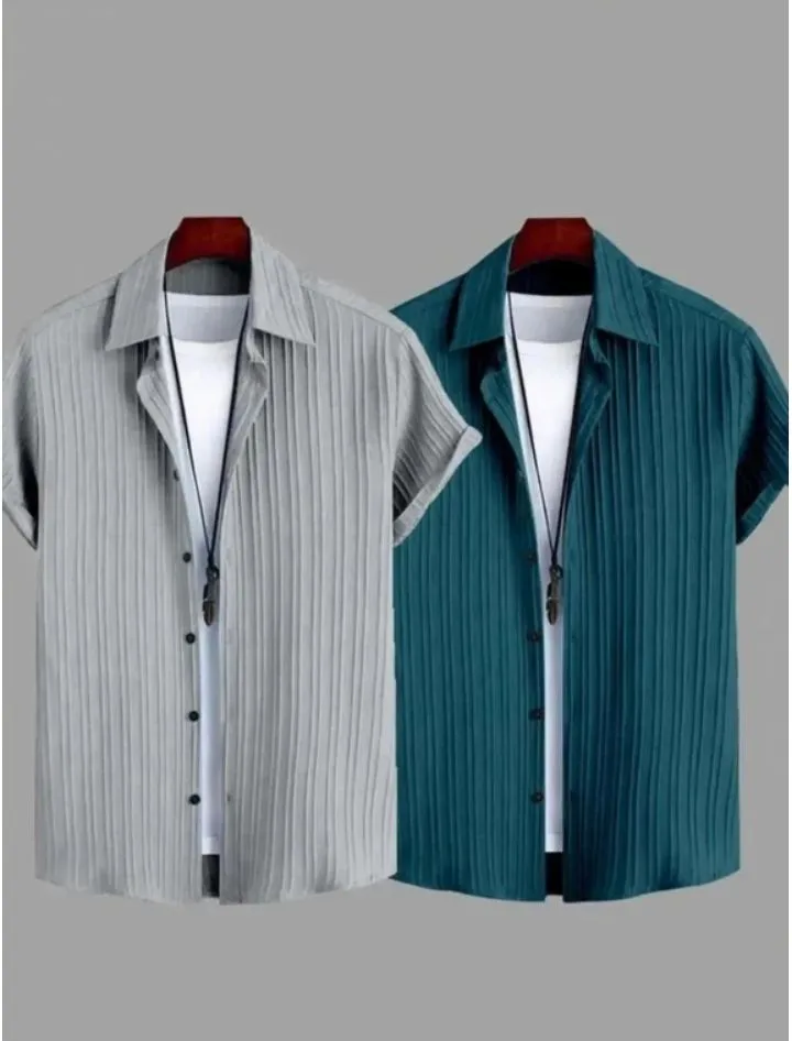 VRLOOKS Men Regular Fit Self Design Casual Shirt (Pack of 2) 1