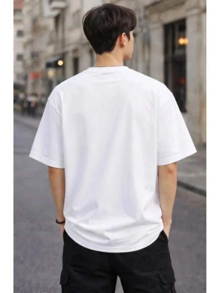 THARSS Men Printed Round Neck Cotton Blend White T-Shirt 2