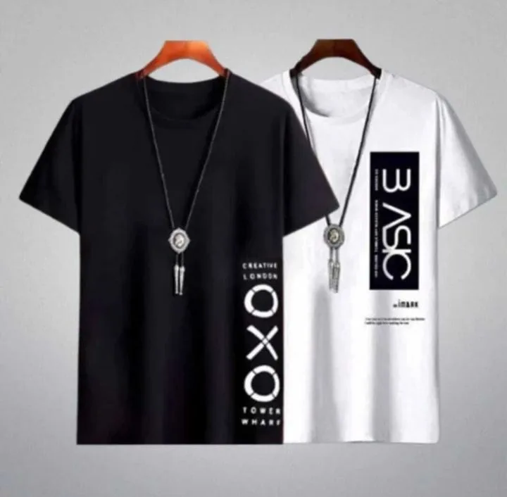 squareretails Men Printed Round Neck Polyester Black, White T-Shirt 1