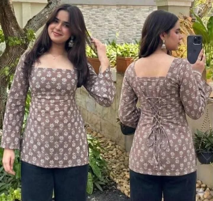 Deklook Casual Puff Sleeves Floral Print Women Beige Top 1