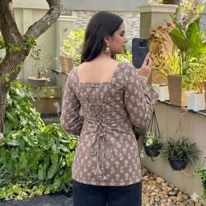 Deklook Casual Puff Sleeves Floral Print Women Beige Top 2
